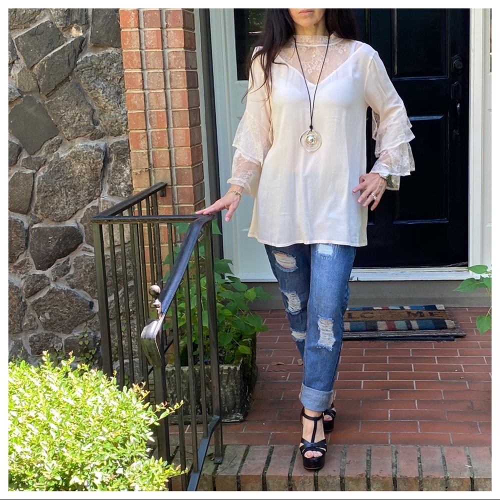 BOHO GYPSY CHIC LACE DETAIL BELL TOP - Picture 10 of 13